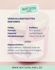 Gewaehrverschluss Etiketten fuer Glaeser und Flaschen hellblau 70 x 12 mm von watsonlabel Artikelnummer ID4204 Infosheet