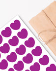 Etiketten in Herzform in lila-violett zum selber bedrucken, stempeln oder beschriften. 24 Etiketten im Format 44 x 39 mm auf DIN A4 Bogen von watsonlabel