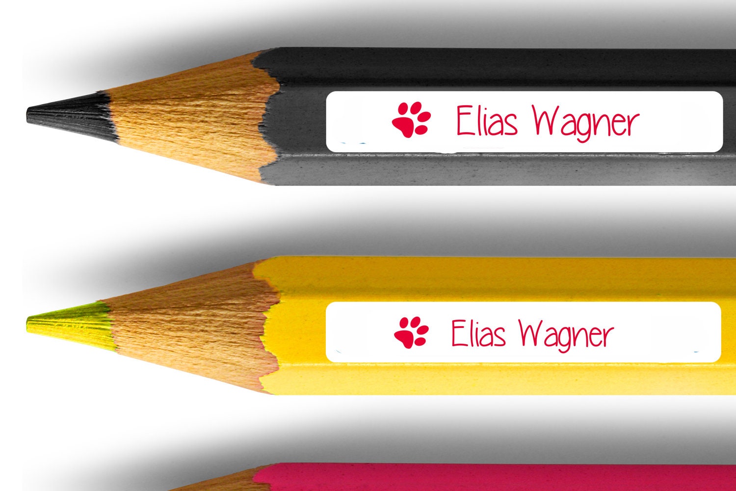 Namensaufkleber - Stifteaufkleber mit Pfote spuelmaschinenfest 38 x 6 mm rot- watsonlabel