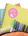 Namensaufkleber fuer Mädchen mit Einhorn und Regenbogen - watsonlabel