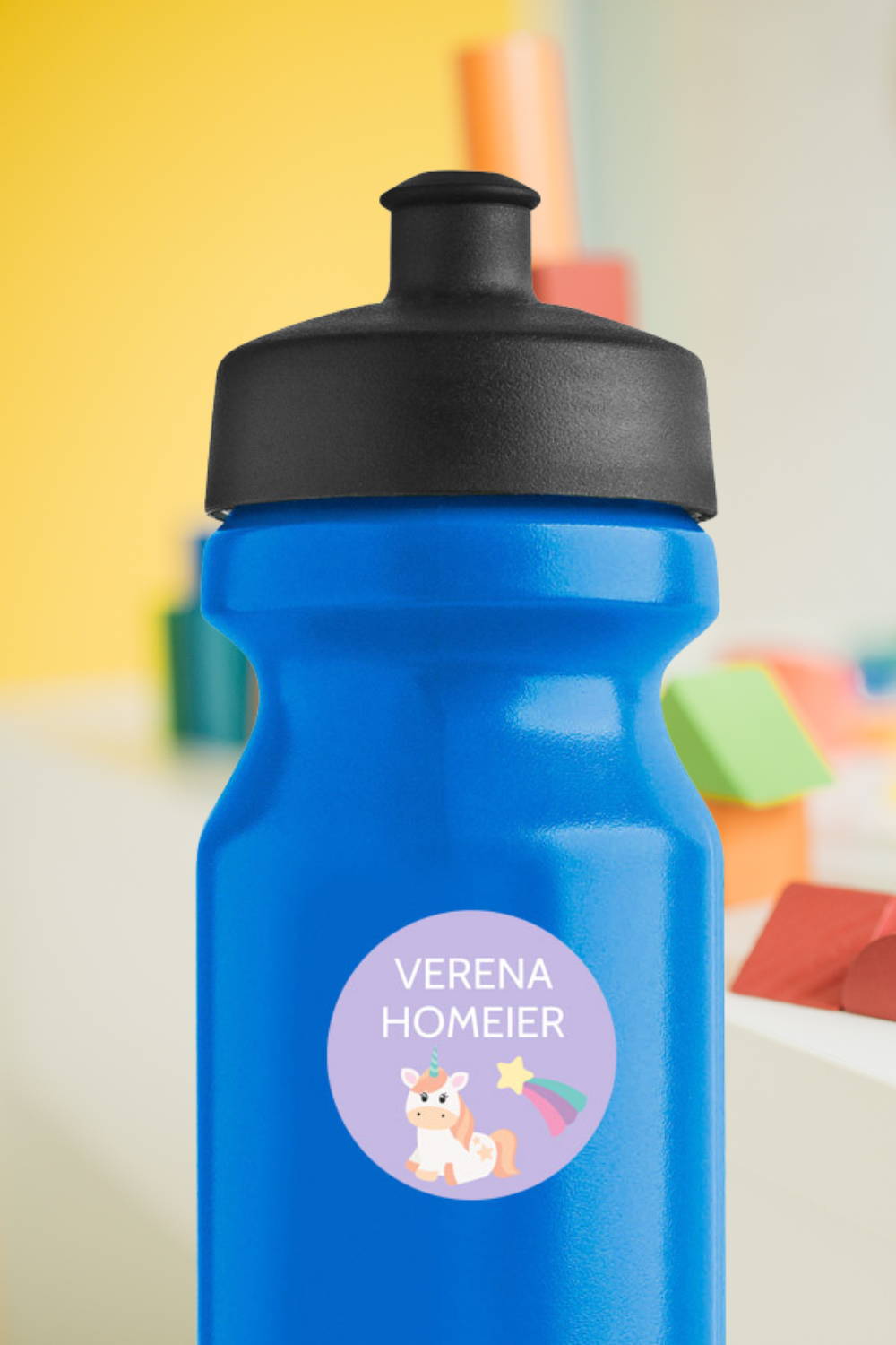Namensetiketten fuer Kinder Einhorn lila oder lavendel  mit  Regenbogen - watsonlabel