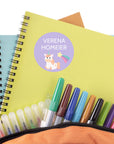 Namensetiketten fuer Kinder mit Einhorn und Regenbogen - watsonlabel