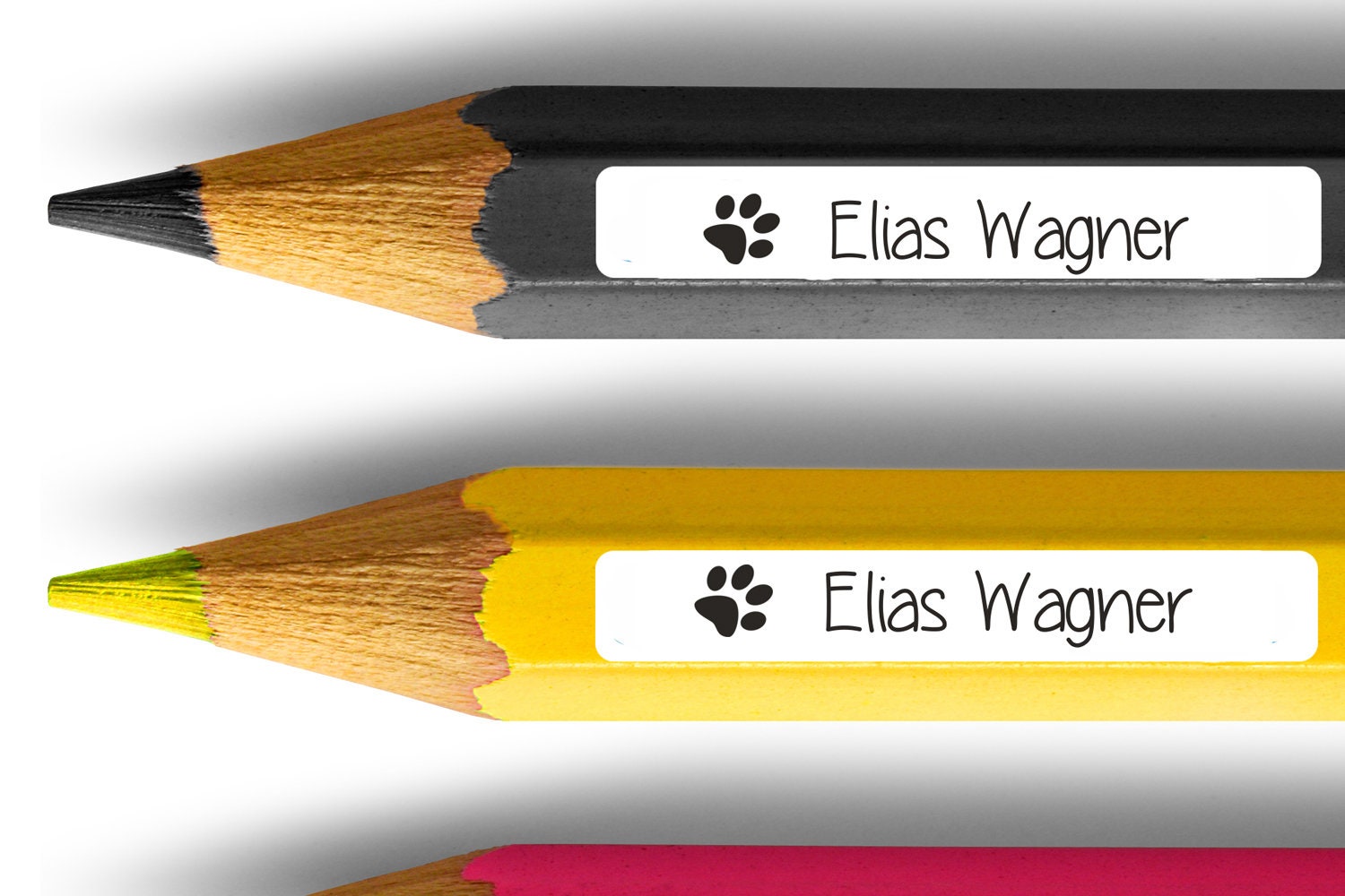 Namensufkleber - Stifteaufkleber mit Pfote spülmaschinenfest 38 x 6 mm schwarz - watsonlabel