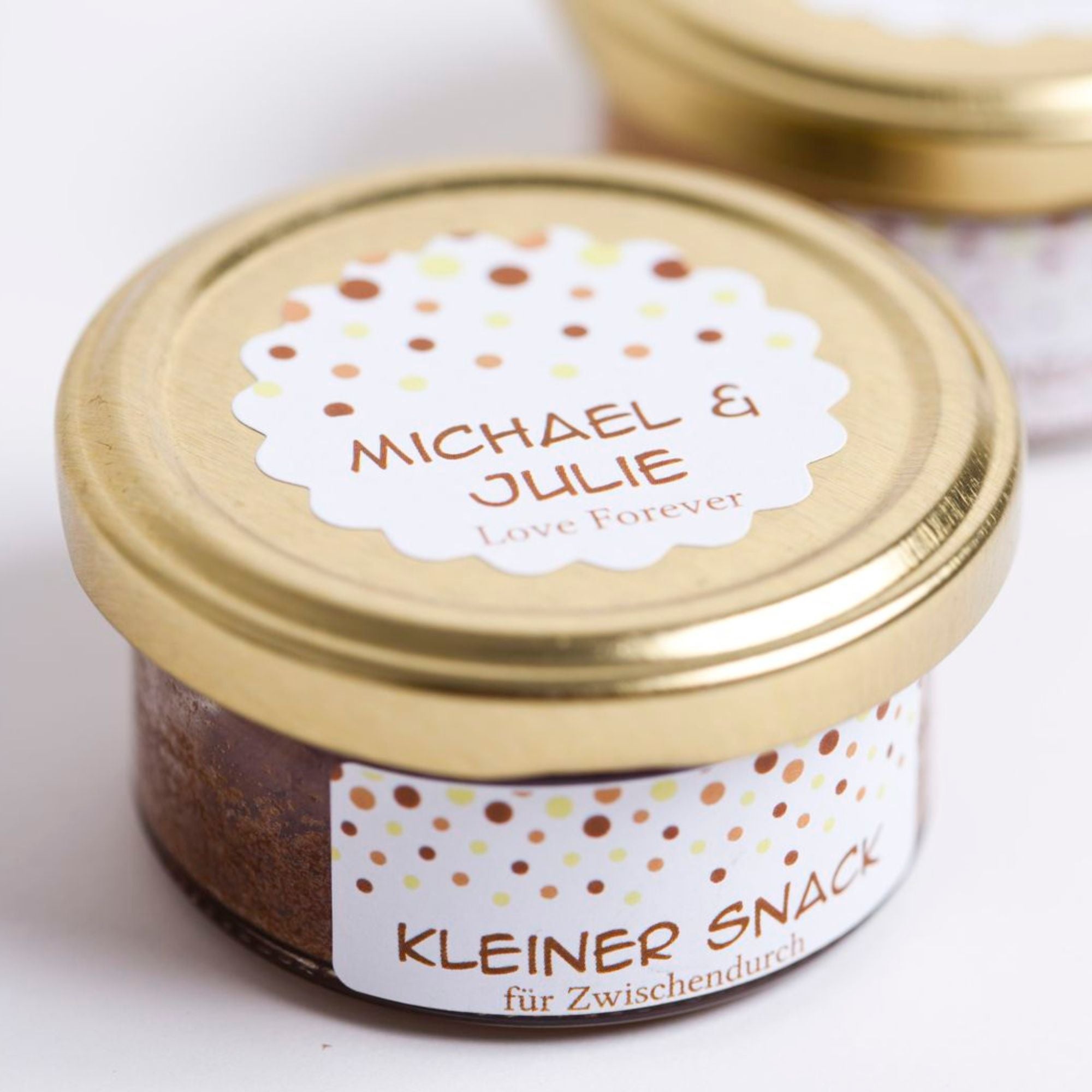 Runde abloesbare Etiketten 60 mm mit Wellenrand fuer Kuchen im Glas watsonlabel