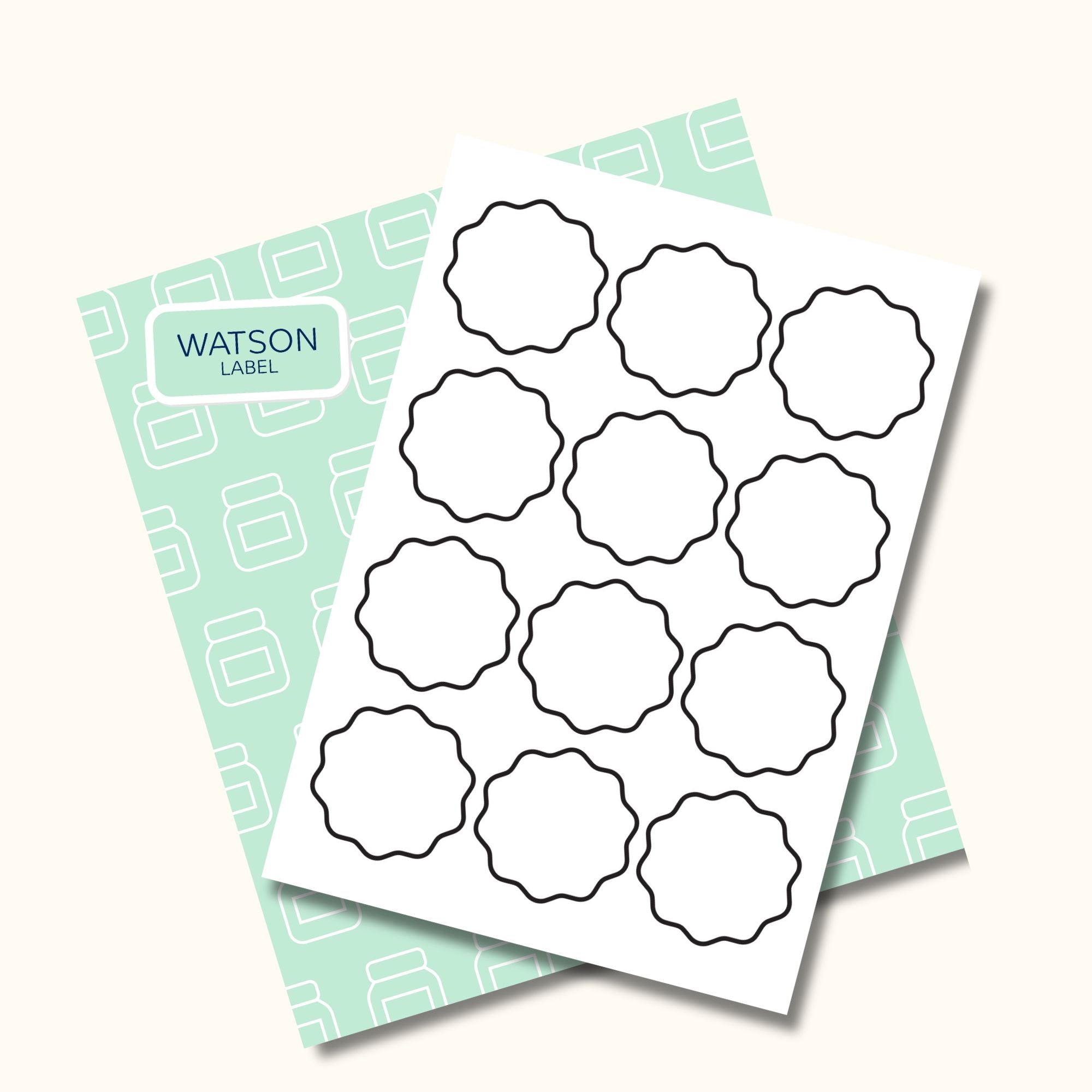 Runde weisse Etiketten 60 mm mit Wellenrand selber drucken - watsonlabel