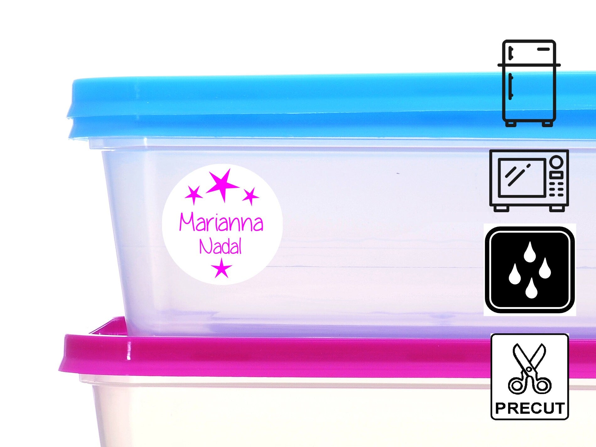 Spuelmaschinenfeste Namensaufkleber mit Stern 20 mm in pink– rund, klein & stark haftend