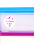 Spuelmaschinenfeste Namensaufkleber mit Stern 20 mm in pink– rund, klein & stark haftend