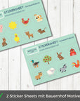 spülmaschinenfeste Symbolaufkleber mit Bauernhof Motiven: Schwein, Sonne, Huhn, Hund, Pferd, Ente, Ziege, Katze