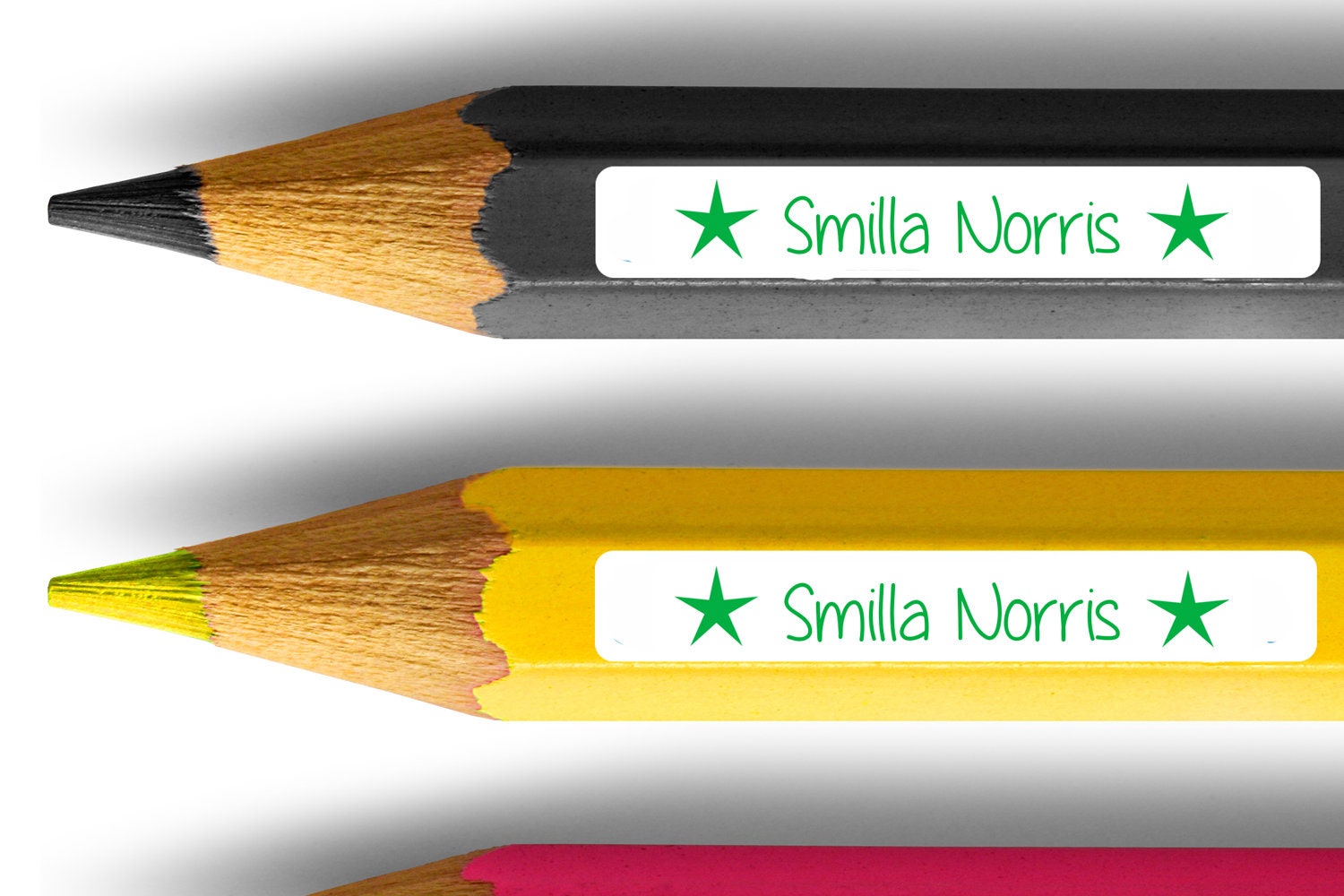 Stifteaufkleber spuelmaschinenfest mit Namen und Sternen gruen 38 x 6 mm - watsonlabel