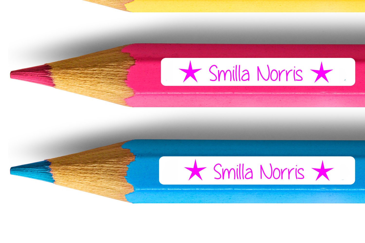 Stifteaufkleber spuelmaschinenfest mit Namen und Sternen pink 38 x 6 mm - watsonlabel