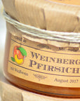 braune Kraft Etiketten fuer Pfirsich Marmelade Gläser im rustikeln Cottagecore Design von watsonlabel
