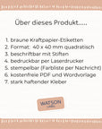 braune_Kraftpapier_Etiketten_40_x_40_mm_Infos: Etiketten sind beschriftbar, stempelbar und können mit Laserdrucker bedruckt werden