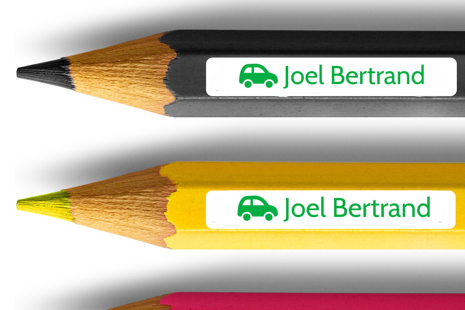 grüne spuelmaschinenfeste Etiketten 38 x 6 mm mit Auto, Stifteaufkleber mit Namen - watsonlabel