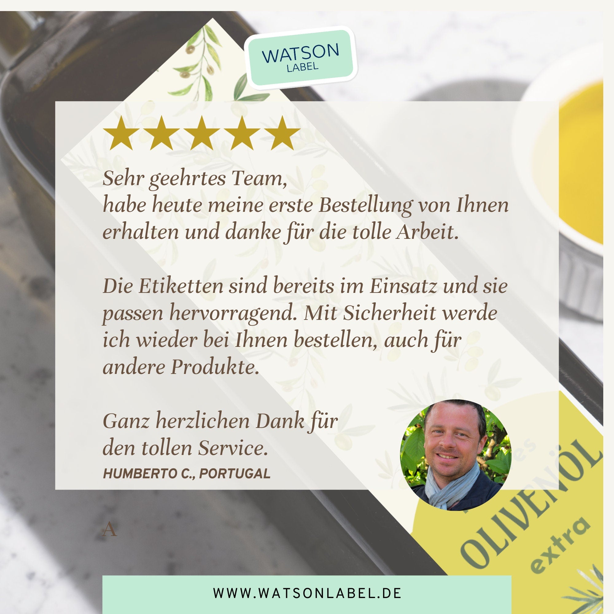 Olivenöl Etiketten für Ölflaschen, personalisiert, wasserfest, ölbeständig und wischfest