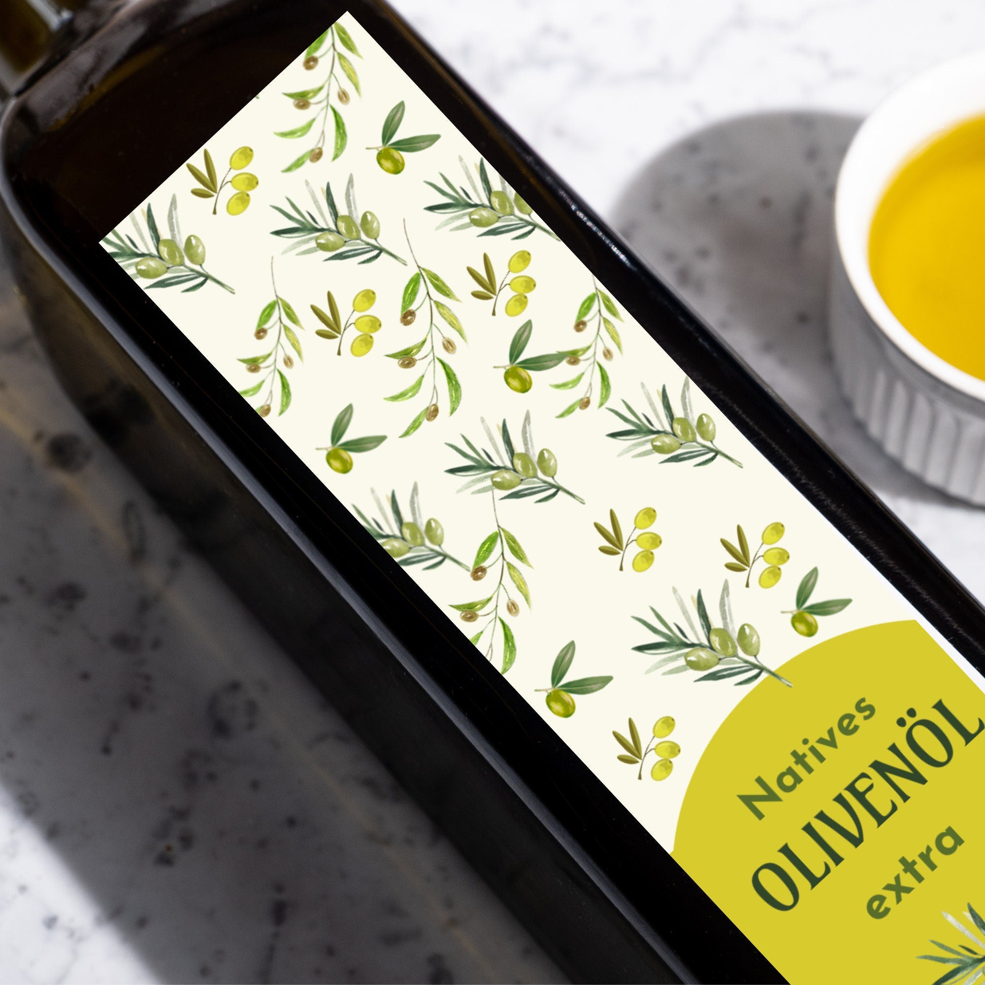 Olivenöl Etiketten für Ölflaschen, personalisiert, wasserfest, ölbeständig und wischfest