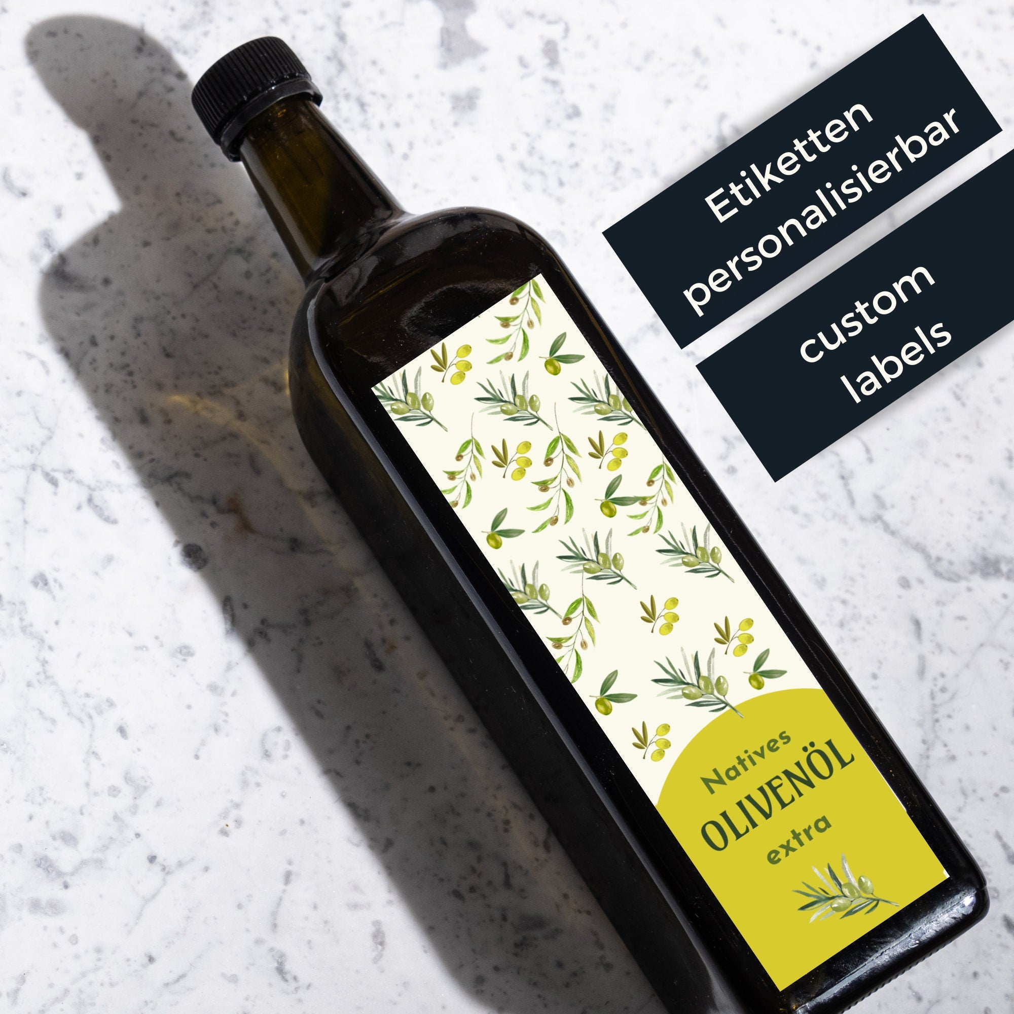 Olivenöl Etiketten für Ölflaschen, personalisiert, wasserfest, ölbeständig und wischfest