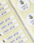 kleine rechteckige und runde Bienenaufkleber mit Namen - watsonlabel