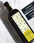 personalisierte Etiketten für Oelflaschen, Olivenoel Etiketten mit Oliven-Muster im mediteranem Design