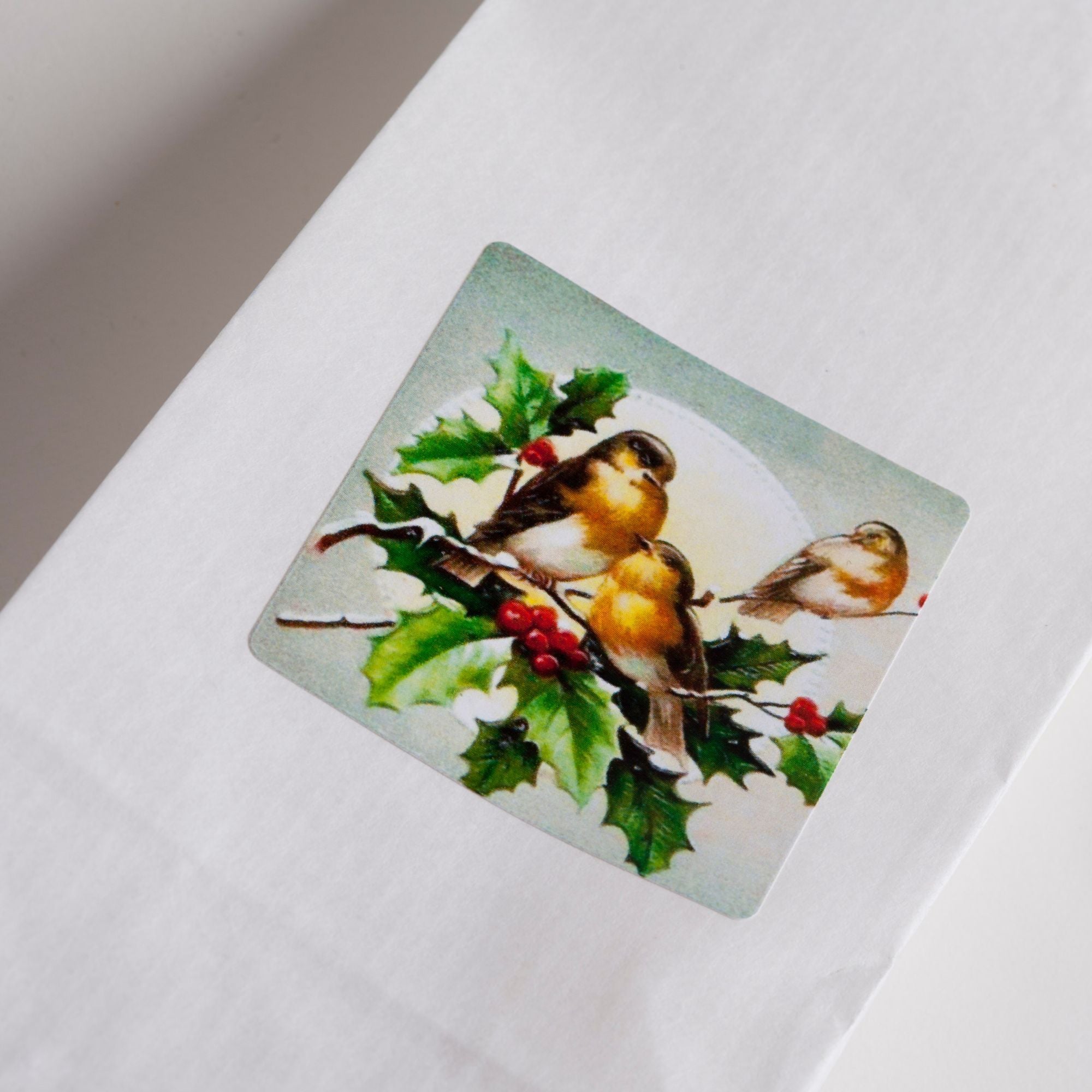quadratische Weihnachtsetiketten 50 x 50 mm mit niedlichen Spatzen - watsonlabel