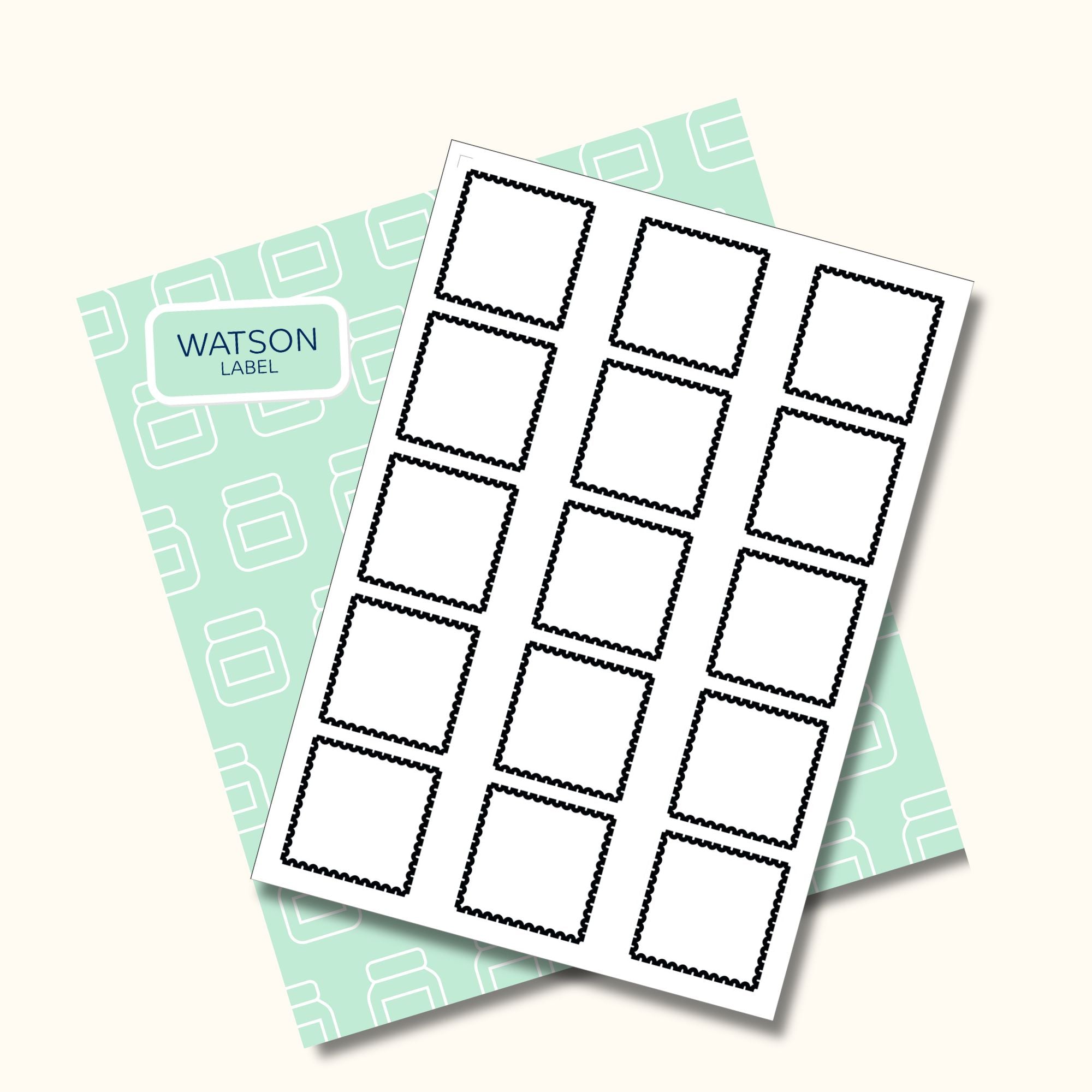 quadratische weiße Etiketten 50 x 50 mm mit Wellenrand selber drucken - watsonlabel