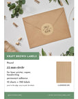 round kraft brown labels with 1 inch diameter or 25 mm round on A4 sheets with 70 blanc labels per sheet