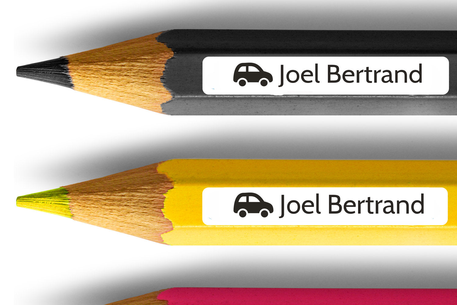 spuelmaschinenfeste Etiketten schwarz 38 x 6 mm mit Auto, Stifteaufkleber mit Namen - watsonlabel