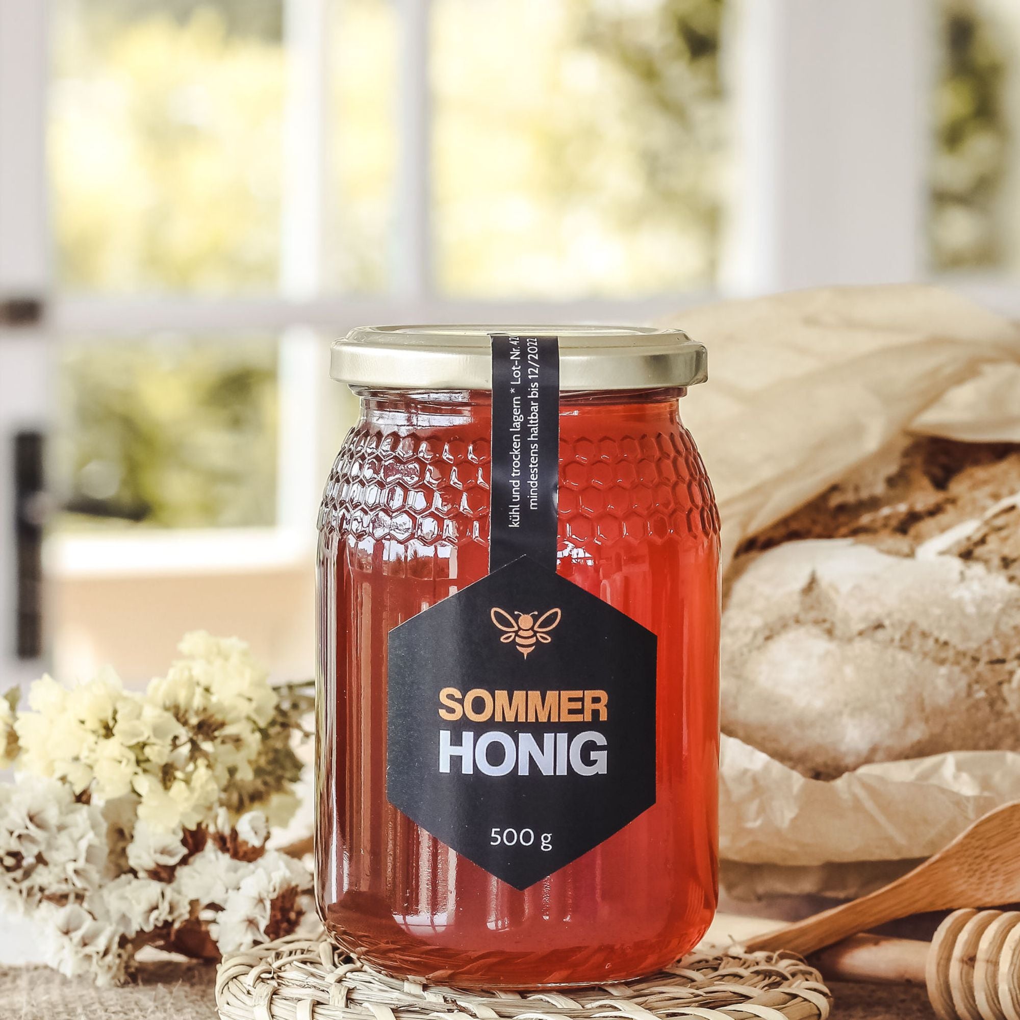 sechseckige weisse_Etiketten_Honigetiketten_sowieKennzeichnung fuer_500_g_honig_Glaeser - watsonlabel