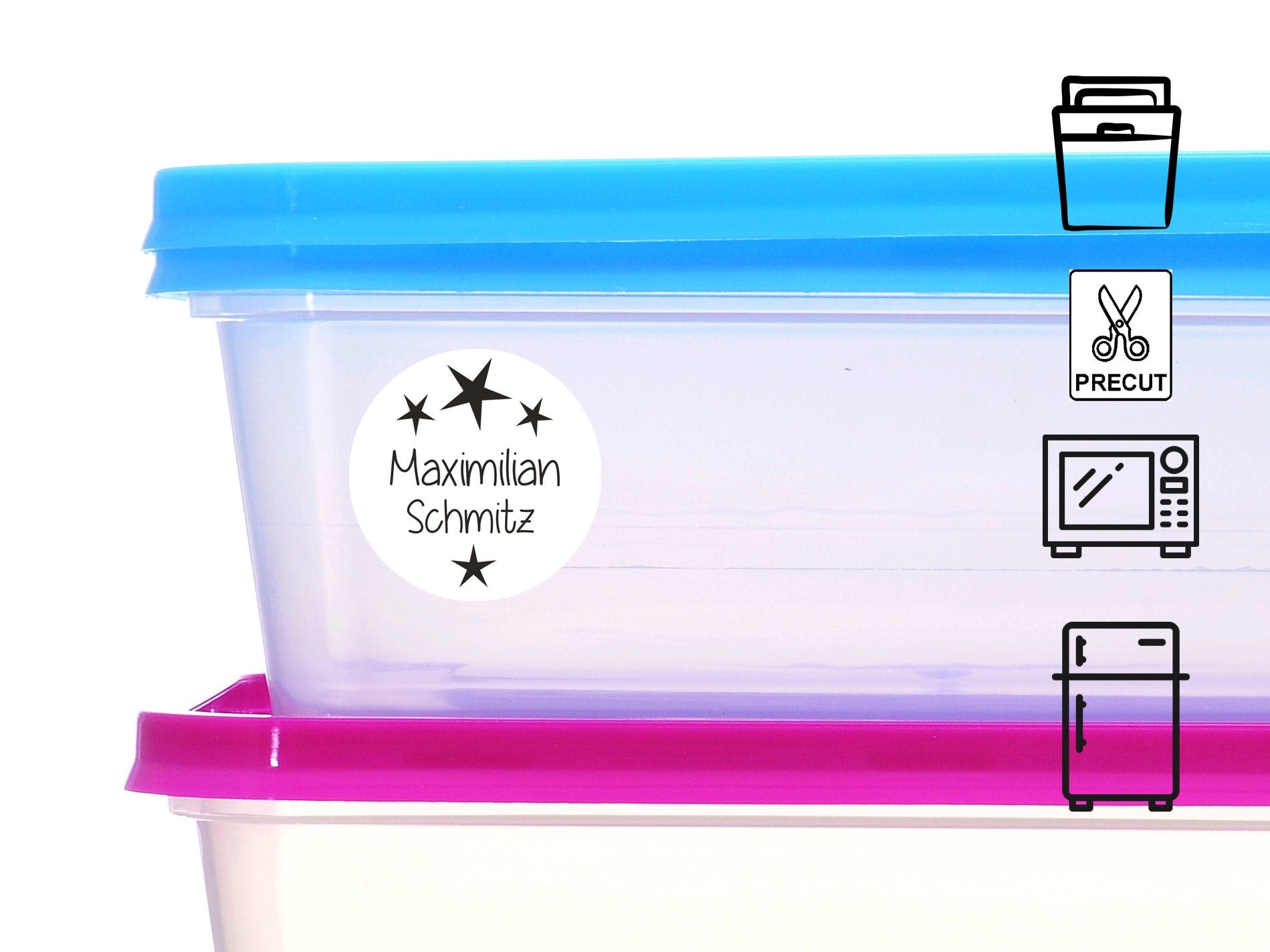 spülmaschinenfeste Etiketten mit Namen rund schwarz mit Sternen 25 mm - watsonlabel