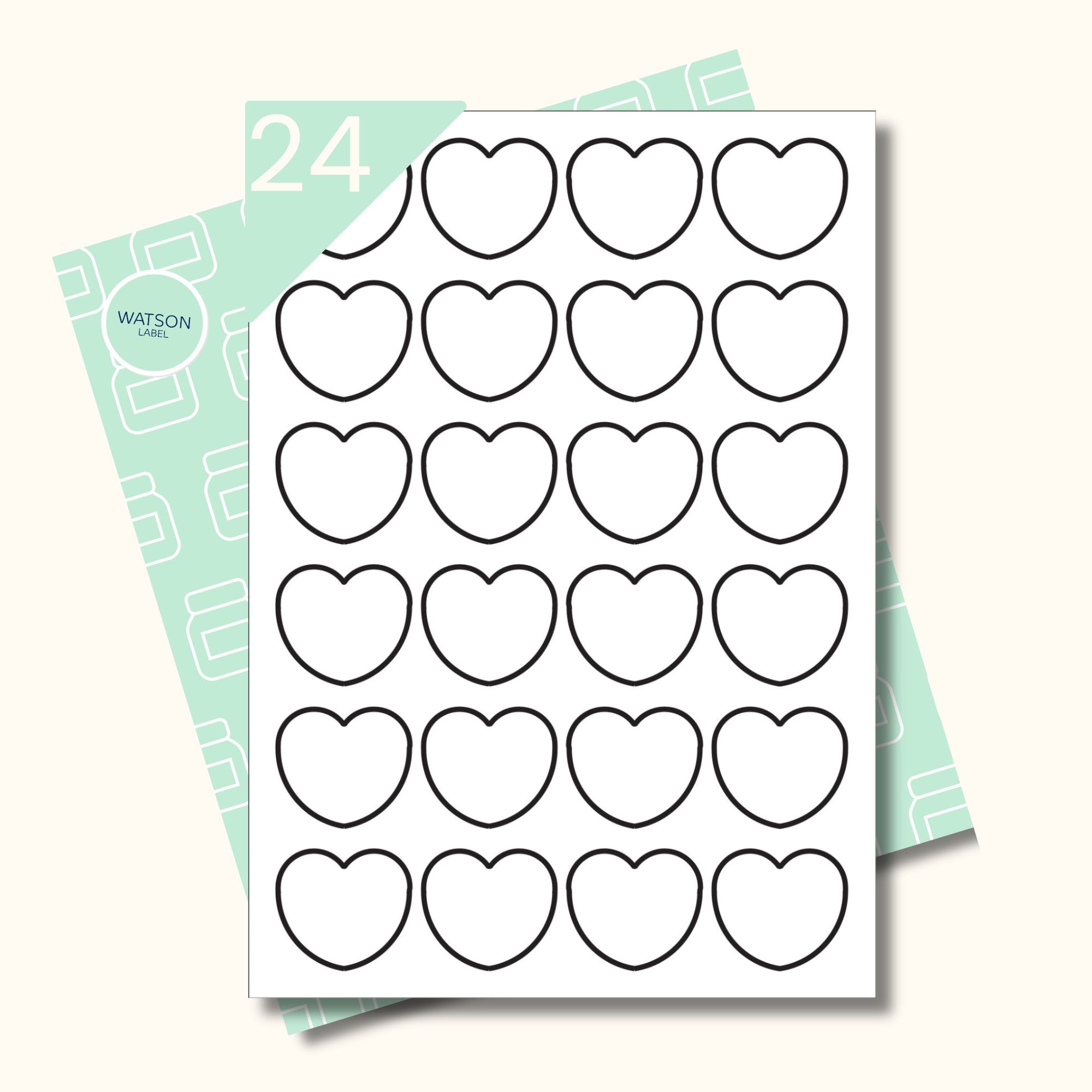 weiße Herzaufkleber zum Ausdrucken 44 x 39 mm - watsonlabel