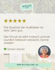 5 Sterne Bewertung fuer Oliven Etiketten von watsonlabel: Die Qualität der Aufkleber ist sehr, sehr gut. Der Druck ist sehr hübsch und sie wurden liebevoll verpckt. Gerne wieder und herzlichen Dank. Frau P.