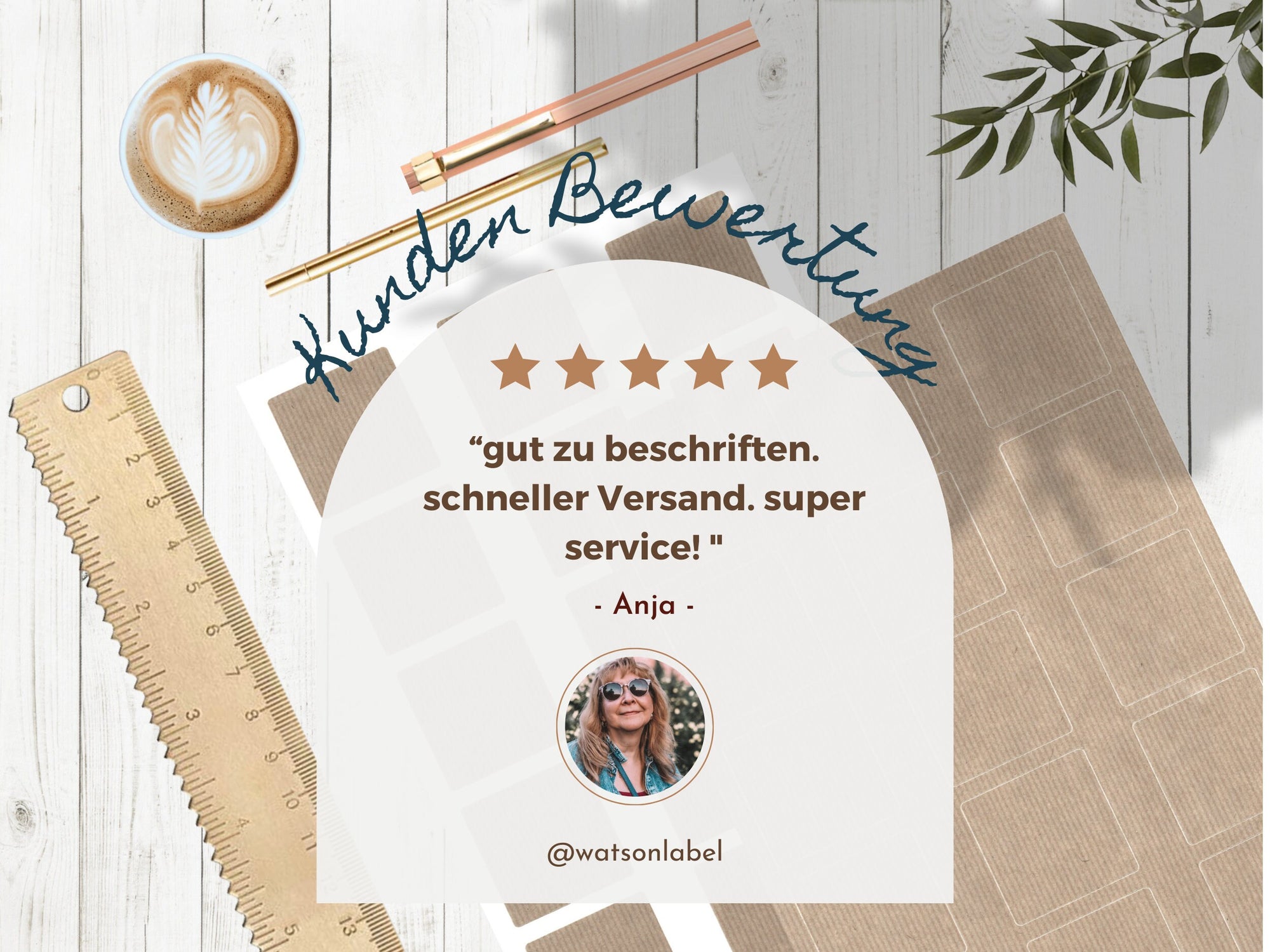 5 Sterne Bewertung fuer braune Kraft Etiketten auf A4 Bogen von watsonlabel