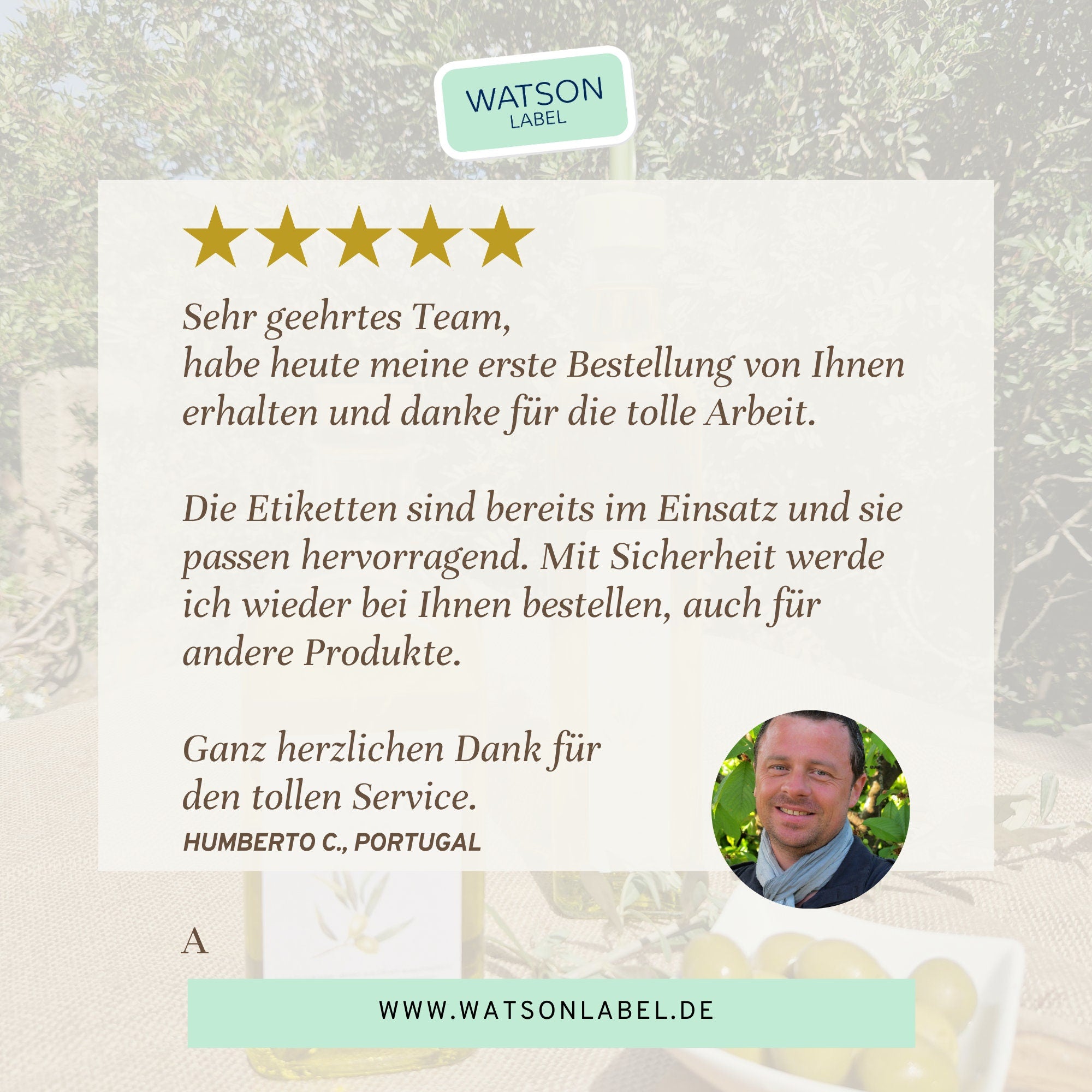 5 Sterne bewertung fuer Olivenoel Etiketten von watsonlabel
