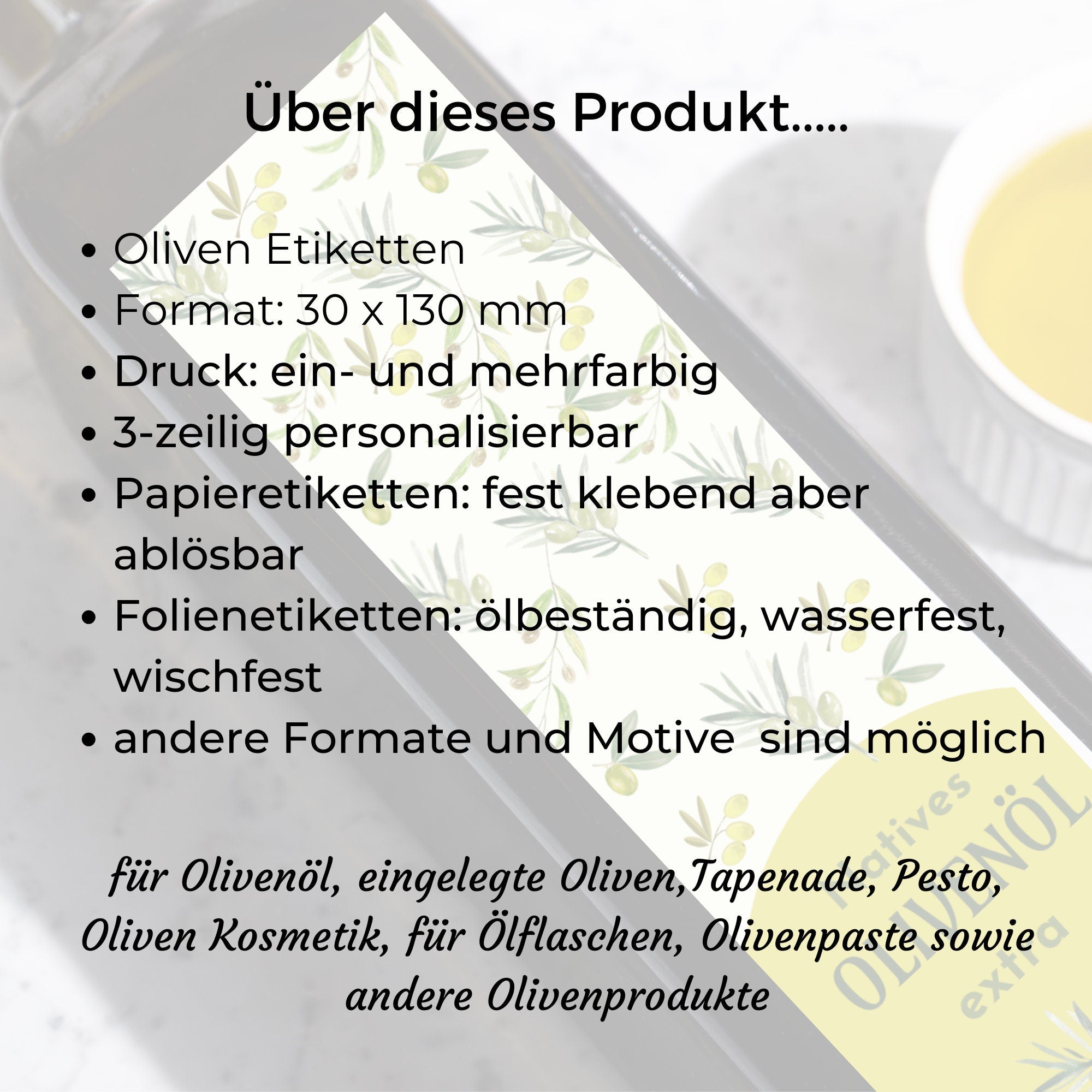 Etiketten fuer Olivenoel Flaschen Infos