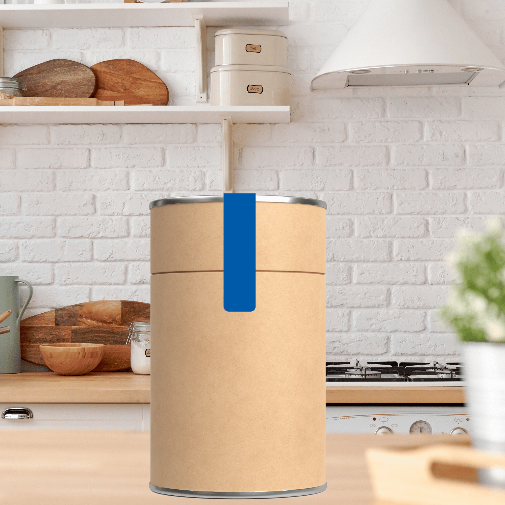 Gewaehrverschluss Etiketten  fuer  Glaeser und Flaschen auf Kraftpapier Doese blau 70 x 12 mm  von watsonlabel