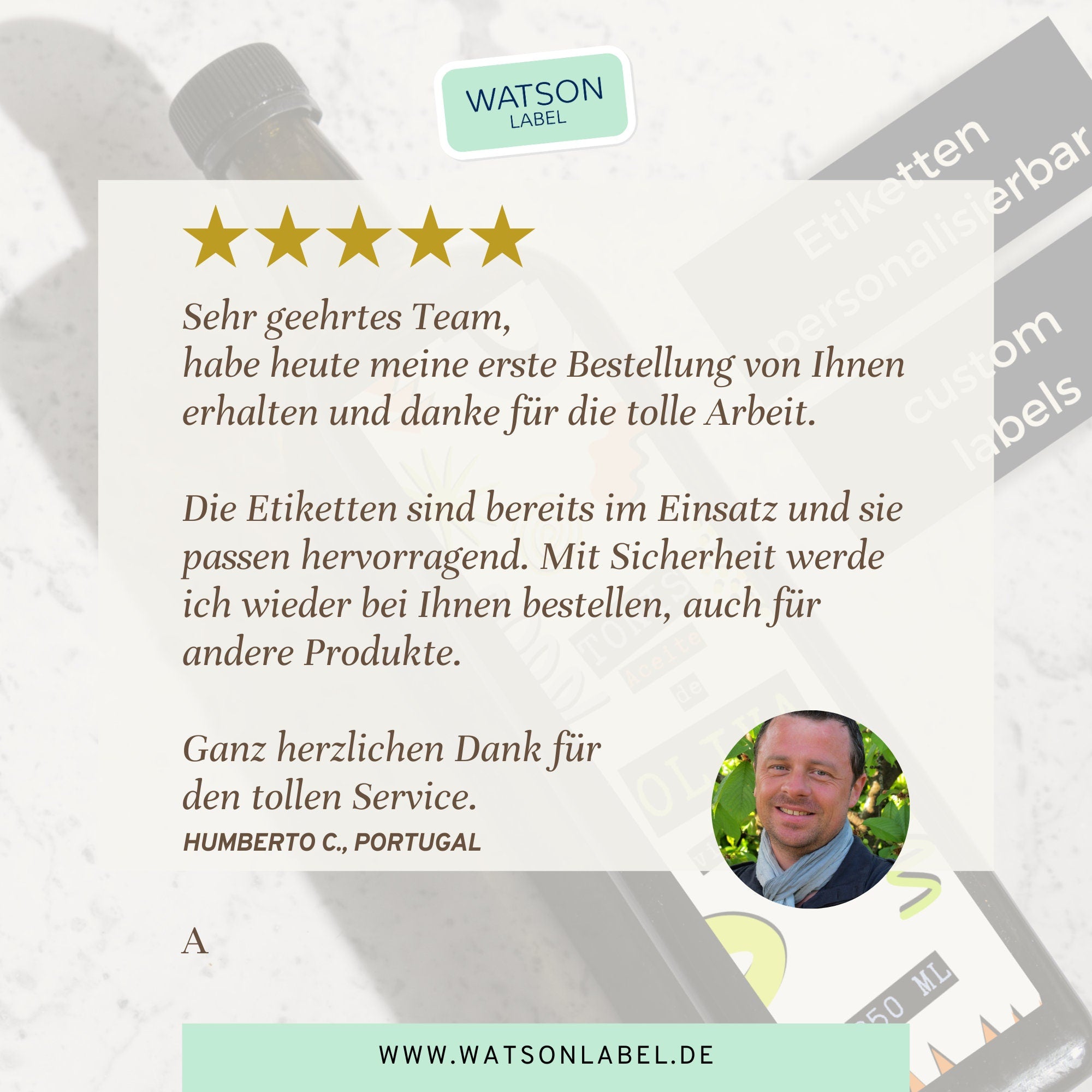 Kundenbewertung mit 5 Sternen fuer Olivenoel Etiketten