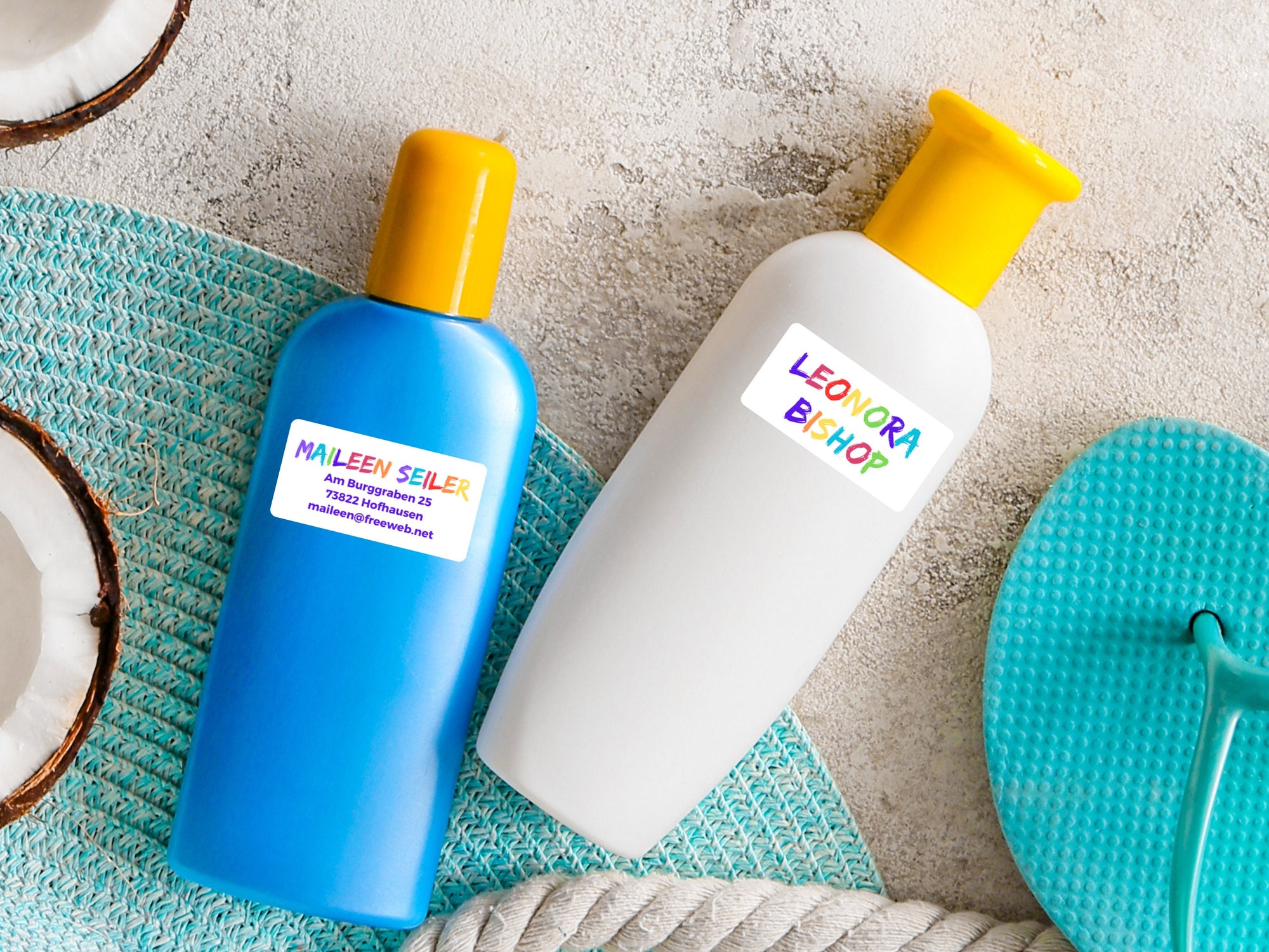 Namensetiketten Schule Regenbogen mit Schrift in Regenbogen Farben personalisiert von watsonlabel