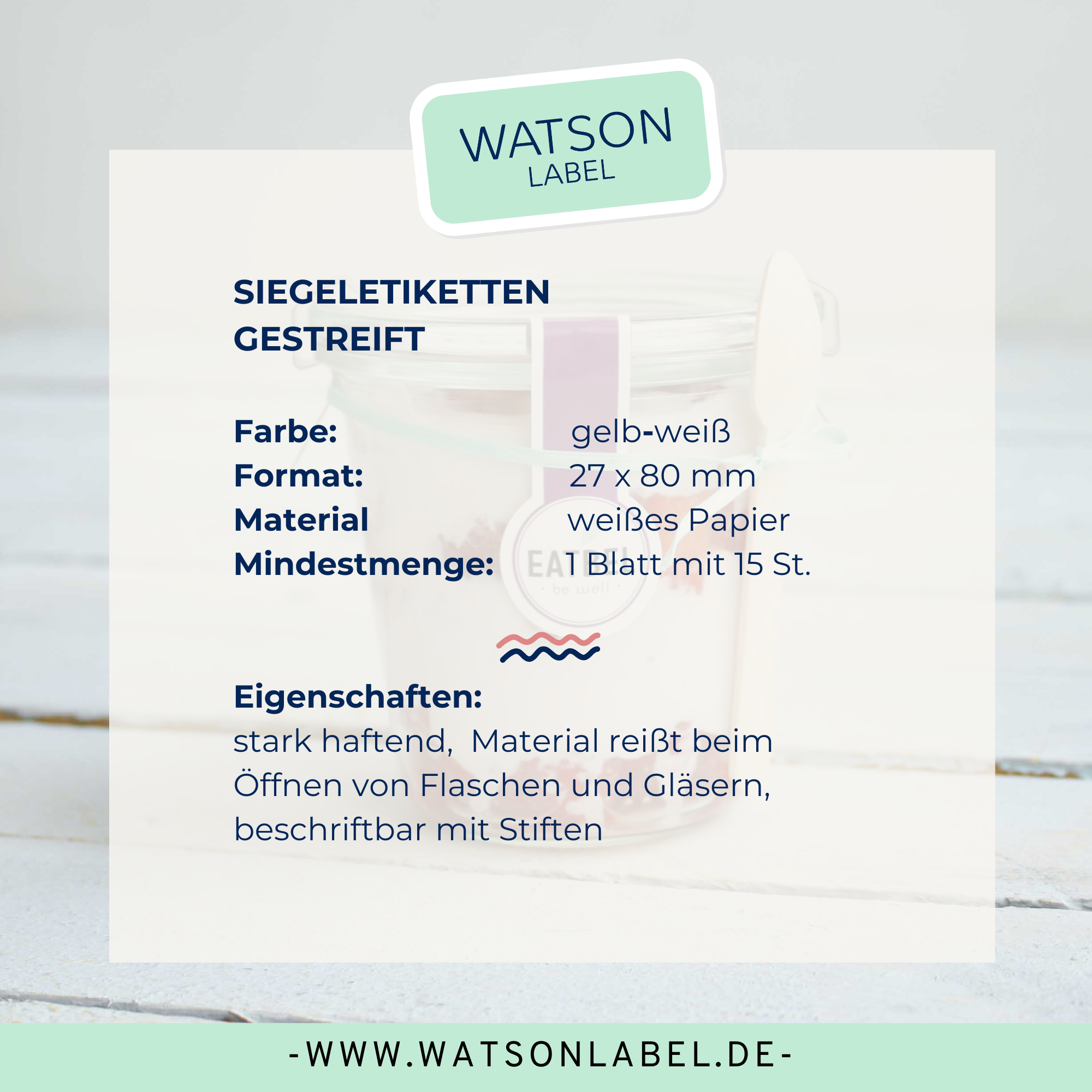 Siegel Etiketten 27 x 80 mm gestreift fuer Weck-Glaeser und Verpackungen Farbe gelb-weiss - watsonlabel Info deutsch