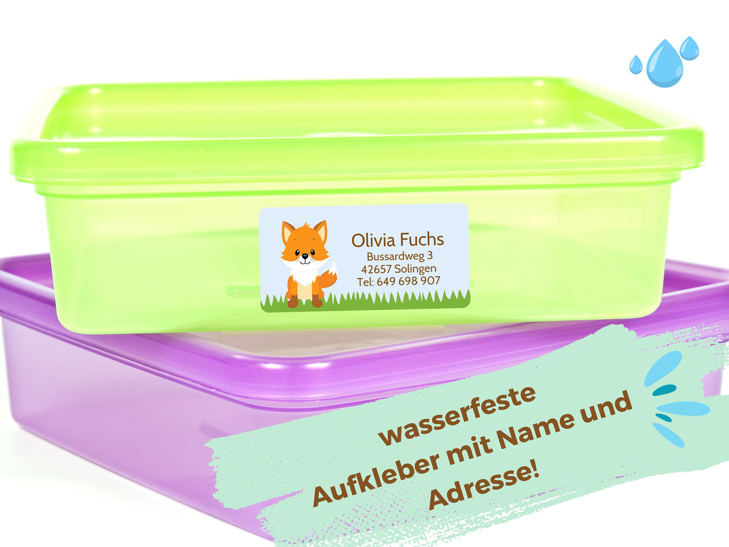 Adressaufkleber mit Fuchs für Kinder Schule wasserfest, Namens Aufkleber, Etiketten personalisiert mit Namen